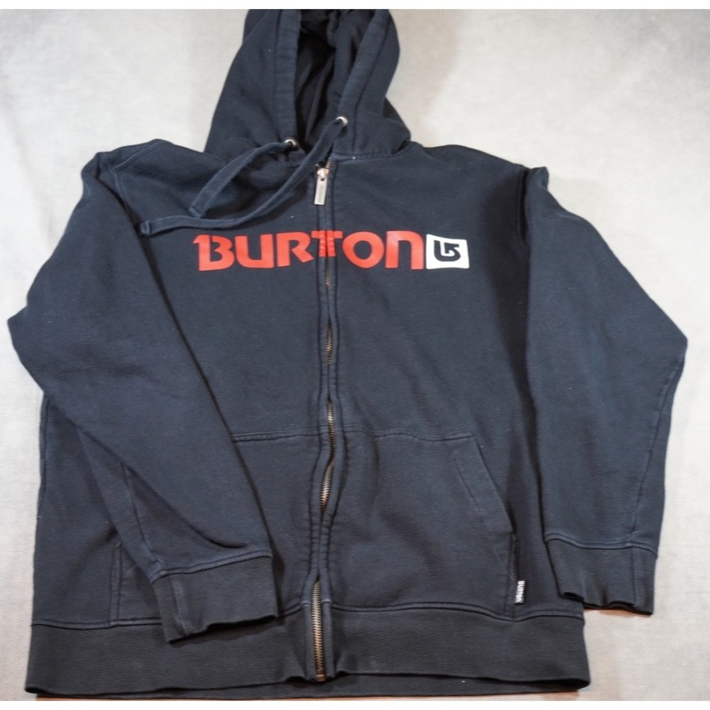 Burton Hoodie Mens M Black Full Zip Fleece Hooded Pockets‎ Logo Graphic